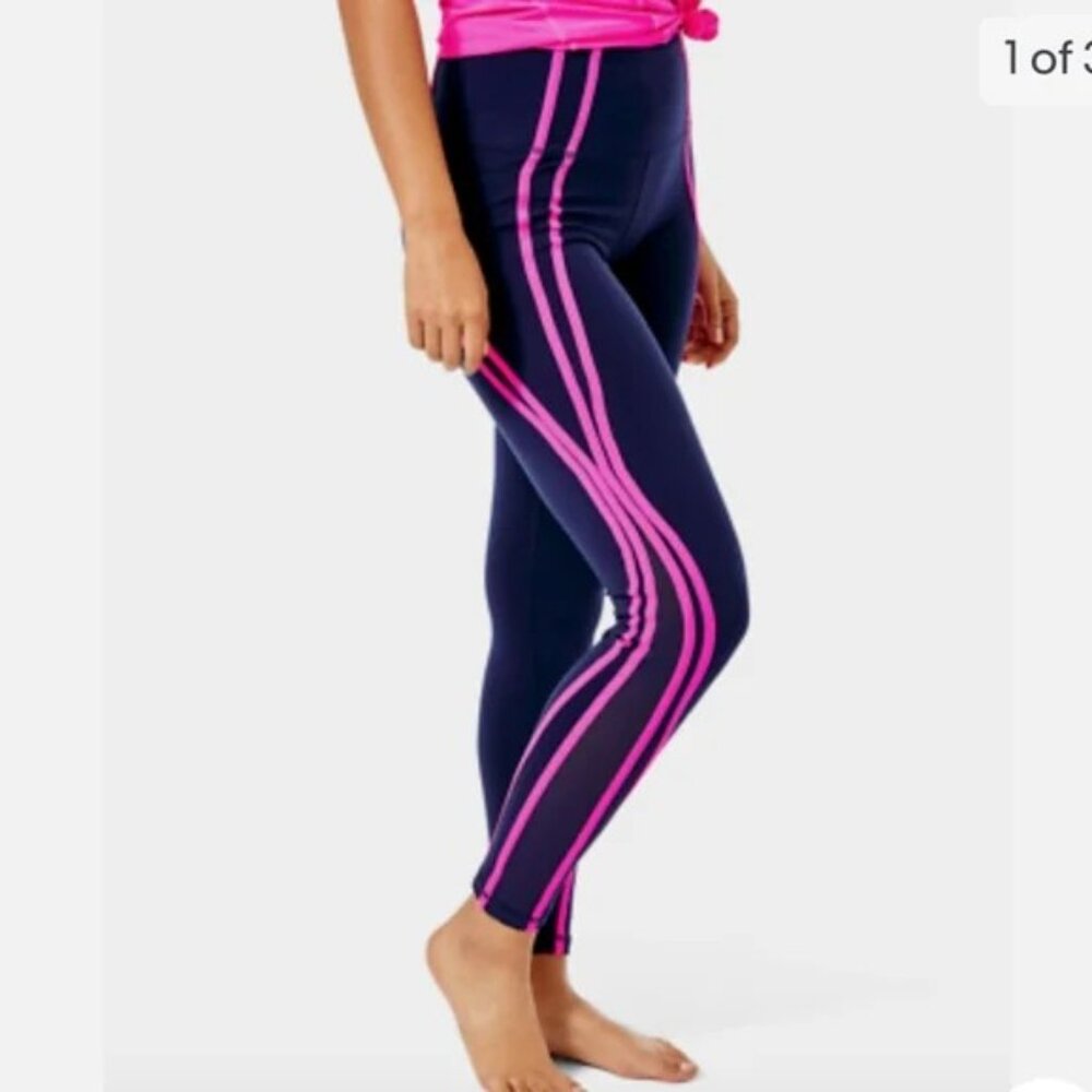 NWT - Lilly Pulitzer Luxletic High Rise Leggings - Navy Blue Neon Pink - Size S - Picture 2 of 7